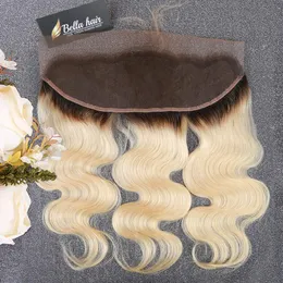 Bella Hair Ombre 1B/613 koronkowy frontal z ciemnymi korzeniami, 13x4 ucha do ucha czołowe dziewicze włosy Human Human Eleganckie proste fala ciała wyprzedzona naturalną wyprzedaż linii włosów