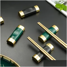 Chopsticks Alloy Chinese Chopstick Food Stick For Sushi Sticks Rest Holder Spoon Pillow Form Frame Kitchen Tools LX5163 Drop Delive Dhcay