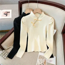 Swetery żeńskie HomeProduct Centerlong Street Sweaterwomen's SwaterAutumn and Winter New Chinese Bow Stand Flar Całkowicie dzianin Sweter 231121