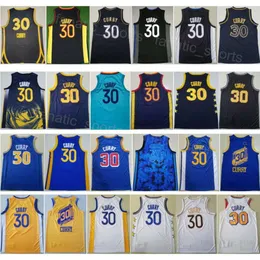 Mans Stephen Curry 30 City Basketball Jerseys Team tjänade sömnad Team Black White Blue Yellow Association Breattable Icon för sportfans Färgbroderiförsäljning