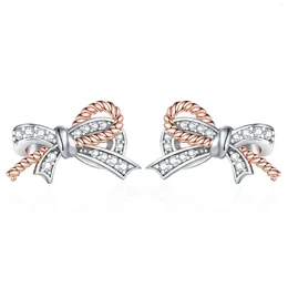 Stud Earrings Fried Dough Twists Bow 925 Silver Ear Nails Women's Versatile Big Brand Ins Zircon Design Sense