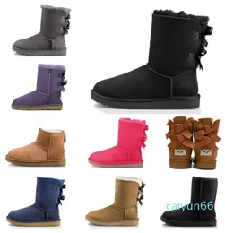 Schneestiefel Australien Klassische kurze Schleife Stiefel Schwarz Grau Mode Flut winddicht Knöchel Knie Mode Marke Mädchen MINI Bowtie Bailey Boot