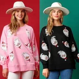 Damenpullover Damen-Sweatshirt mit Weihnachts-Pailletten, Weihnachtsmann, Rosa, Damen-Sweatshirt mit Weihnachts-Flash, Damen-Sweatshirt mit Flash-Motiv, 231121