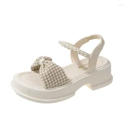 Sandals Outdoor Bowknot Pearl Platform Casual Female 2023 Summer Women's Fashion Trend Thick-soled Roman Cold Shoes