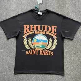 デザイナーファッション衣類 Tシャツ Tシャツ Rhude 夏休みスタイルビーチサンシャインチェア小麦耳プリント半袖 Tシャツトレンディストリートルーズフィットトップスストリート