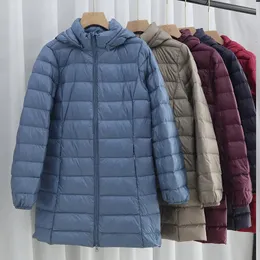 Mulheres para baixo parkas chapéu destacável com capuz casaco de inverno mulheres luz fina pato branco jaqueta parkas senhoras longo quente tamanho grande puffer outwears 231120