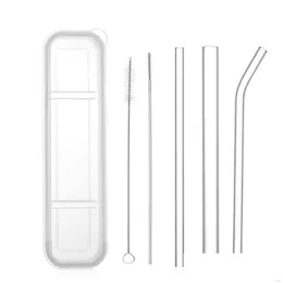 Drinking Straws Sts 1 Set Reusable Transparent Glass Straight Bent With Clean Brush Plastic Box Wedding Party Supply Drop Delivery H Dh0G5