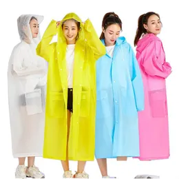 Raincoats Eva Plástico Um Pedaço Fosco Feixe Boca Bolso Raincoat Reutilizável Engrossar Slicker Mticolor Viagem Rainwear Outdoor Cam Hikin Dhxps