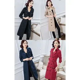 Damen-Trenchcoats, heißer klassischer Damenmode-England-Mantel/hochwertige dicke Baumwolle plus langer Trenchcoat/Gürtel-Slim-Fit-Markendesign-Mantel/Größe S-XXL-Farben