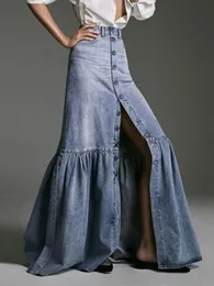 Jupes Taille haute Denim sirène jupe pour femmes décontracté plaine épissé plissé fente ourlet jupe en jean Vintage décontracté Y2K jean jupe 231121