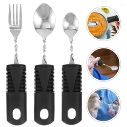 Dinnerware Sets 2 Bendable Cutlery Stainless Steel Spoons Elderly Utensils Adaptive Parkinsons Meal Adult Disabled Tableware The For