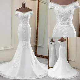 Mermaid Wedding 2023 Sukienki suknia ślubna koronkowa aplikacja z koralikami pociągiem z dekoltu ramię