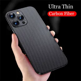 Cep Telefonu Kılıfları Lüks Ultra İnce Karbon Fiber Mat Kılıf iPhone 14 13 12 Mini 11 Pro Max XS XR X 13Promax 6 7 8 Artı SE 02MM PP Arka Kapak J230421