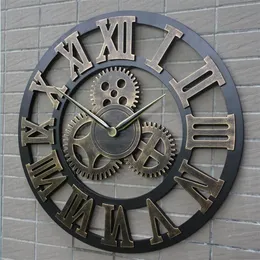 Retro Industrial Gear Wall Clock Decorative Hanging Clock Roman Siffer Wall Decor Quartz Clocks Home Decor2489