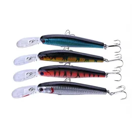 HENGJIA 80 pz / lotto 12 5 cm 14g Minnow plastica Richiamo duro occhi 3D Attrezzatura da pesca artificiale con amo triplo 4 # hook235o