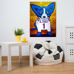 Yüksek kaliteli% 100 elle boyalı modern soyut yağlı boya tuval hayvan resimleri mavi köpek ev duvar dekor sanatı AMD-68-8-6239h