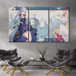 Genshin Impact Game Plakat Decor Home HD malarstwo Kamisato Ayaka Miss Wall Painting Plakat Plakat anime studium sypialnia kawiarnia ściana Y0927243N