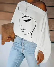 Kvinnors T -skjortor Kvinna BLOUSES 2023 Summer Casual Abstract Figure Print Lantern Sleeve Top Elegant Long Shirt Loose Daily Streetwear