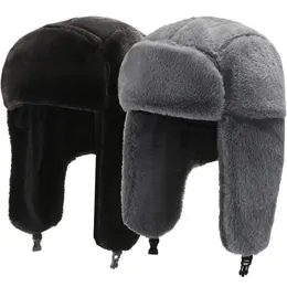 Trapper Chapéus Moda Inverno Homens e Mulheres Faux Fur Bomber Hat Engrosse Plush Warmer Caps Outdoor Windproof Ear Protection Ski Cap Earmuff 231122