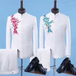 Herrdräkter retro blazer män formell klänning senaste kappa byxa design passar kinesisk stil byxor äktenskap bröllop för vitt