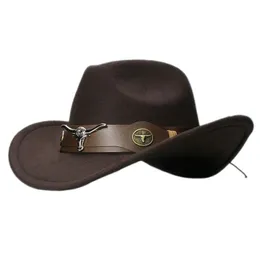 Wide Brim Hats Bucket Hats Bull Ox Head Leather Band Vintage Women Men Kid Child Wool Wide Brim Cowboy Western Hat Cowgirl Bowler Cap 61cm57cm54cm 231122