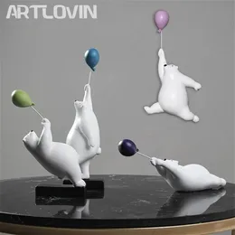 Artlovin Creative Flying Bear Figurer Ballong Polar Björnar Figur Hemmurmontering Dekoration Harts Modern Gift For Boy Man Kids 2309U