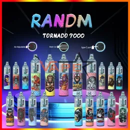 Original RandM Tornado 7000 Puffs Disposable Vape Pen Electronic Cigarettes 14ml Pod Mesh Coil 6 Glowing Colors Rechargeable 850mAh Battery 7K Puff Device