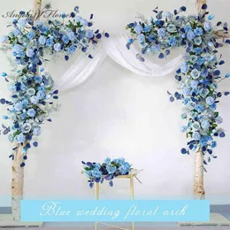 Prezenty dla kobiet Niestandardowe rekwizyty ślubne Arch Tacdrop ​​Event Decor Artificial Flower Row Silk Niebieski biały trawnik na świeżym powietrzu Fake 214S