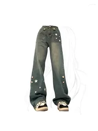 Kvinnors jeans blå stjärna jean pants y2k retro 2000s 90s estetiska hög midja baggy harajuku streetwear wide ben cowboy byxor