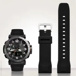 För Casio PRG-650 PRW-6600Y-1A9 PRG600 610 SILICONE WACKBAND WATTOURESTIVT Byt ut gummi 24mm Black Blue Watch Strap Accessories254G