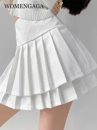 Skirts WOMENGAGA Double Pleated skorts Women Korean Skort Summer Sexy Y2k High Waist Patchwork Solid Mini Skirt A-line Preppy Style Q8W 230422