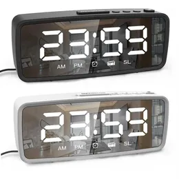 Outros relógios Acessórios Rádio FM LED Despertador Digital Snooze 3 Configurações de Brilho 12 24 Horas USB Make Up Mirror Eletrônico 2944