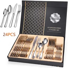 24 Piece Silverware Flatware Cutlery Set, Stainless Steel Utensils Service for 6, Include Knife Fork Spoon, Mirror Polished, Dishwasher Safe