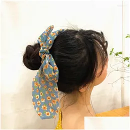 مجوهرات الشعر الأخرى عتيقة طباعة الأزهار scrunchie الحرير مرنة الفرقة النساء 2023 أقواس الموضة العلاقات الحبال إكسسوارات إسقاط توصيل الجوهرة dhzh