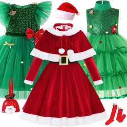 Kläder sätter barns julklänningar Santa Claus Baby Girls Xmas Clothes Cosplay Costume Kids julgran cosplay klänningar 2-10 år 231122