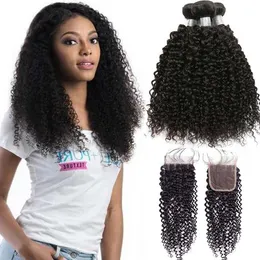 Kinky Curly Human Hair Bundles With 4x4 Closure Kinky Curly Bundles With Lace Closure Deep Curly Hair Weave Bundles With Closure