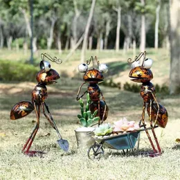 13Inch Ant Sculpture Iron Cartoon med avtagbar hinkträdgård eller skrivbordsdekor Succulent Flower Pot Trinka Storage 210924285C
