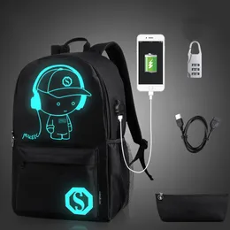 На открытом воздухе рюкзак для ноутбуков для мальчиков для мальчиков подростковой колледж USB заряжать рюкзак музыка мальчиков рюкзак крутой светящийся компьютер должен