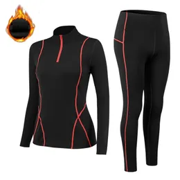 Roupa térmica feminina Roupa térmica Mulheres Mock-Golk Desenta fin lã Fitness Shapewear elástico Roupas femininas de fêmea sub-camisetas e cuecas 231122