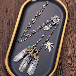 Pendant Necklaces QN Takahashi Goro Style Natural Turquoise Feather Necklace Women's Men's Too Angle Chain Set Sweater Couple