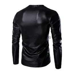 Men's T-Shirts Tops Mens T-Shirt Nightclub L-4XL Long Sleeve Muscle Tee Wet Look All Season Blouse PU Leather + Polyester Practical J231121