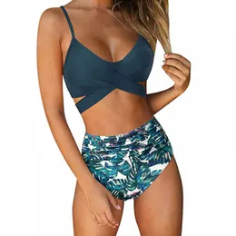 Kadınlar için Seksi Bikini Mayolar Yüksek Belli Alt Sarp Bikini Seti, Peacock Blue L Boyutlu İki Parça Mayo Sütyen Üstü