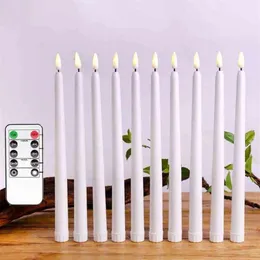 8 개의 따뜻한 흰색 원격 플라머리스 LED 테이퍼 촛불 팩 현실적인 밝은 깜박임 전구 전구 배터리 작동 28cm 아이보리 LED 촛불 H122638