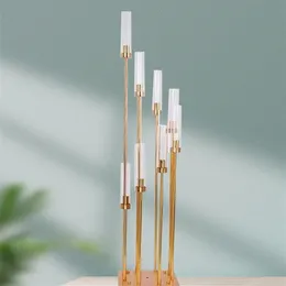 Candelabros de metal com 8 cabeças, suporte de velas em acrílico para mesa de casamento, candelabros para decoração de casa, 264i