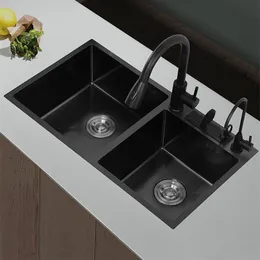 Lavello da cucina a doppia vasca in acciaio inossidabile 304 con portacoltelli, lavabo da incasso o sottopiano grigio scuro con accessori di drenaggio275I