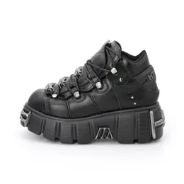 Stövlar punk stil kvinnor skor snörning häl höjd 6 cm plattformskor kvinna gotisk ankel rock stövlar metall dekor kvinna sneakers 231122