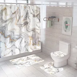 Cortinas de chuveiro Marmore branco Luxo dourado moderno com tapete não deslizante banheiro decoração de casa à prova d'água de poliéster 180x180 230422