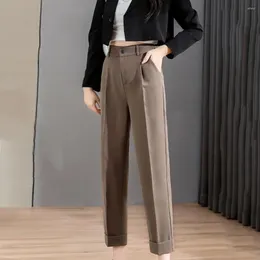 Kvinnors byxor chic raka ben draperade kontorsbyxor lätta företag fast färg kostym streetwear
