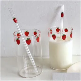 Bicchieri da vino Stberry Simpatica tazza di vetro con St Creativo Acqua trasparente Studente Latte Resistente al calore Nana Bere Drop Consegna a domicilio Dhncv