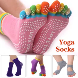 Tapetes de ioga femininos coloridos meias de ioga antiderrapantes meias de dança femininas de algodão esportes saudáveis meias de cinco dedos